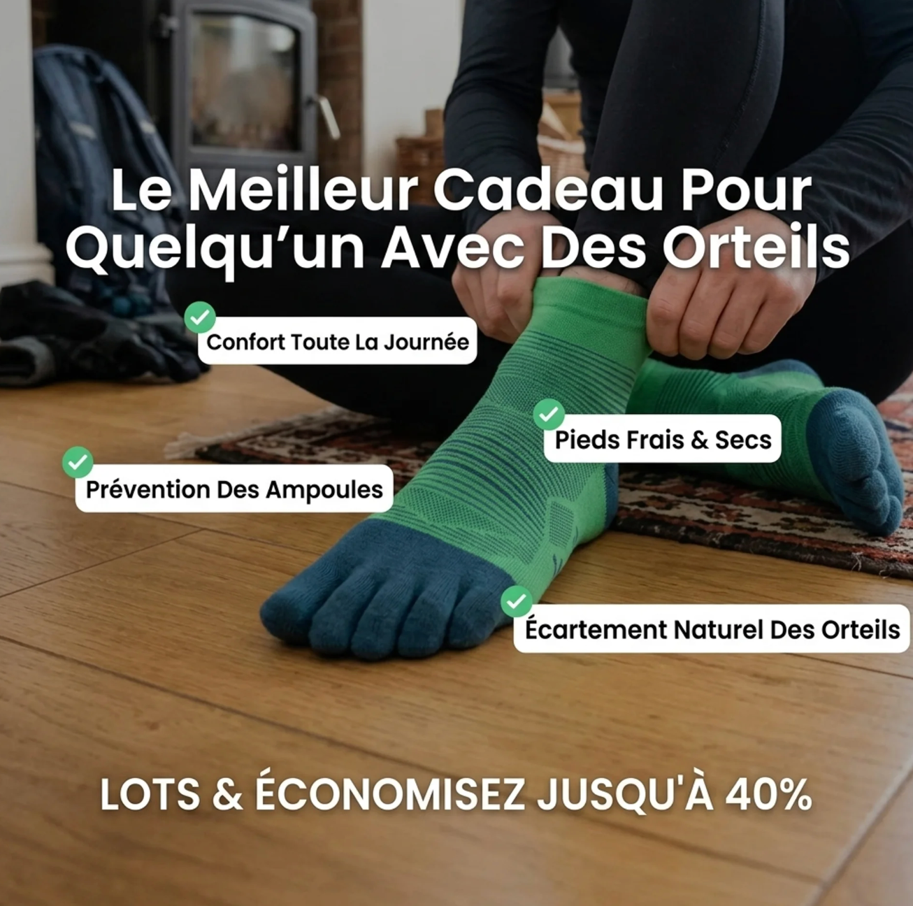 Chaussettes anti-ampoules à orteils séparés — Laine mérinos