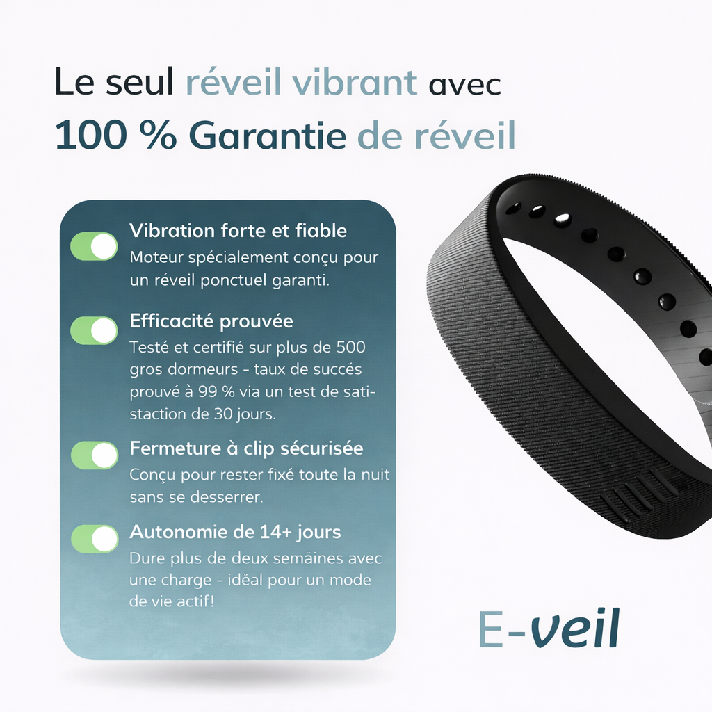 Bracelet réveil -L'alarme vibrante pour les gros dormeurs et les matins silencieux.